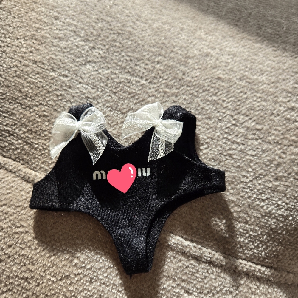 Black Bodysuit with White Bows for Labubu